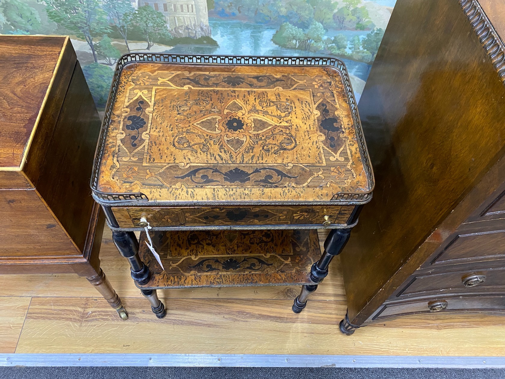 A 19th century French two tier etagere, width 39cm, depth 29cm, height 59cm